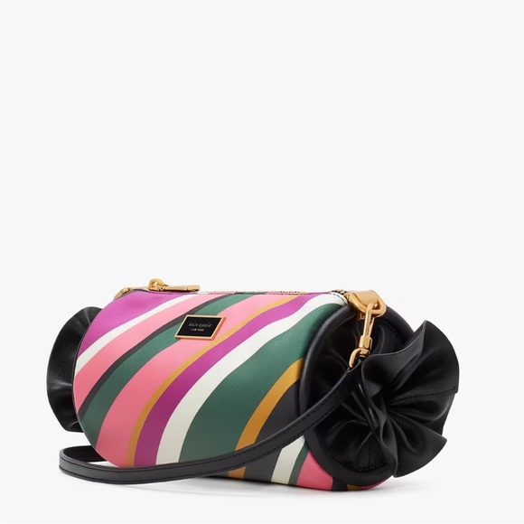♠️kate spade Sweet Treats Festive Multi Stripe Jacquard Small Barrel Bag NWT - Picture 5 of 12